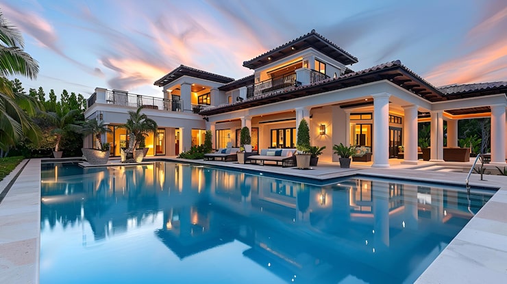 Artist's impression of a modern villa with a pool