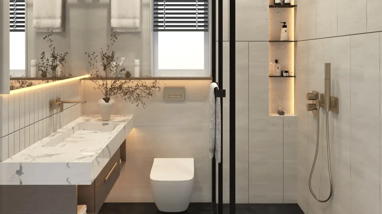 Luxurious bathroom with premium fittings at Rustomjee Karjat