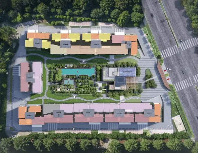 Master plan layout of Rustomjee Karjat showing plots, villas, and amenities